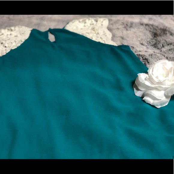 Miss Chievous Teal Green Top w/ Lace Sleeves XS - Picture 6 of 9